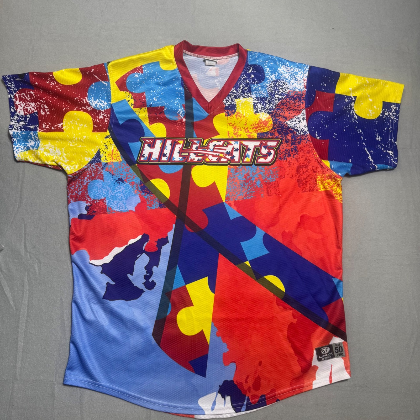 Lynchburg Hillcats Ot Authentic Jersey Size 50 Autism Awareness Puzzle Print 43